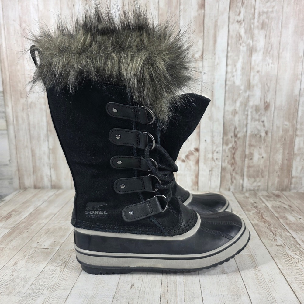 Sorel Joan of Arctic Black Waterproof Winter Snow‎ Boots Faux Fur Mens 7